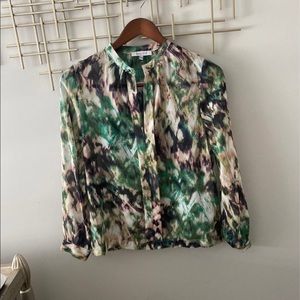 Lucy Paris Abstract Multi Color Sheer Blouse - Long Sleeve